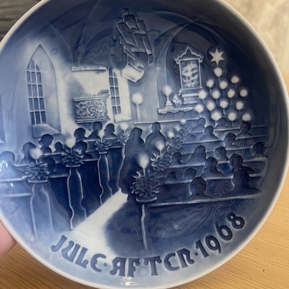 Vintage Decorative Plate Set 3 Blue B&G Juletraeer Hentes Denmark Holiday - Picture 3 of 10